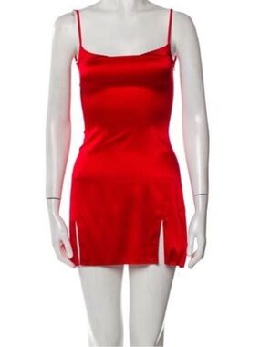 ARE YOU AM I Black Silk Mini Slip Dress with Front Slits
